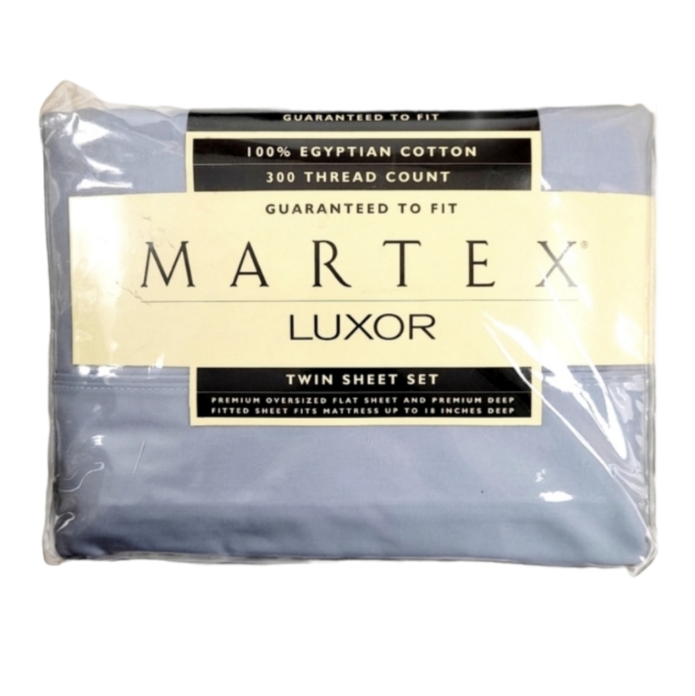 Martex Luxor Twin Sheet Set 100% Egyptian Cotton 300 Thread Count Shadow Blue